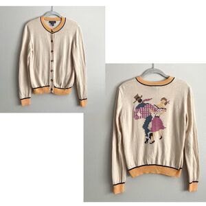 ModCloth Womens Dancing Embroidered Cardigan Sweater Size Medium Cotton Blend